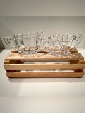 EUC Heisey Crystolite Creamer & Open Sugar Set | Ribbed Scalloped Glass